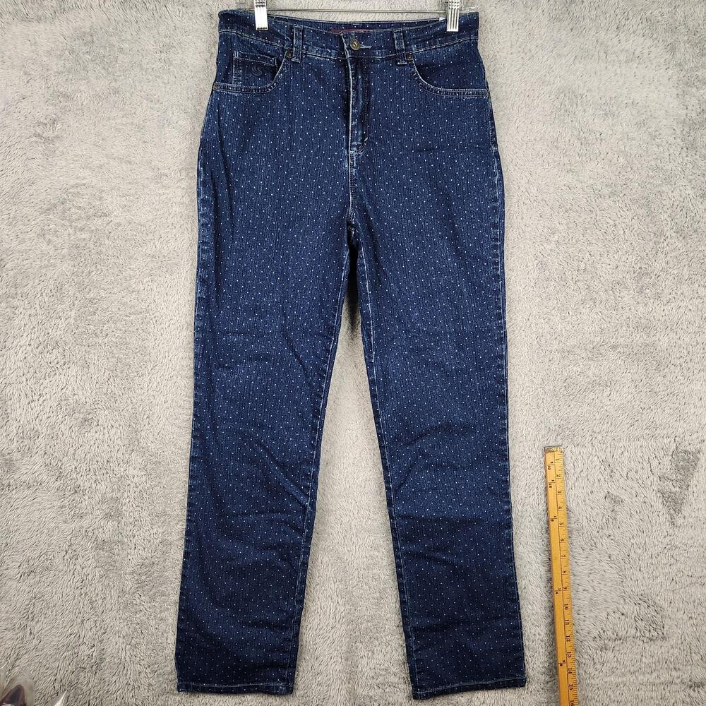 Gloria Vanderbilt Jeans Womens 8 Amanda Medium Blue High Rise Tapered Polka Dot